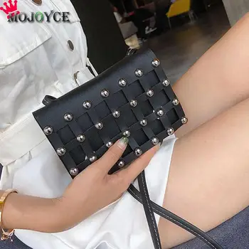 

Fashion Women Crossbody Bag Punk Hollow Rivets Girls Messenger Shoulder Bag Simple PU Leather Small Flap Clutch Handbag