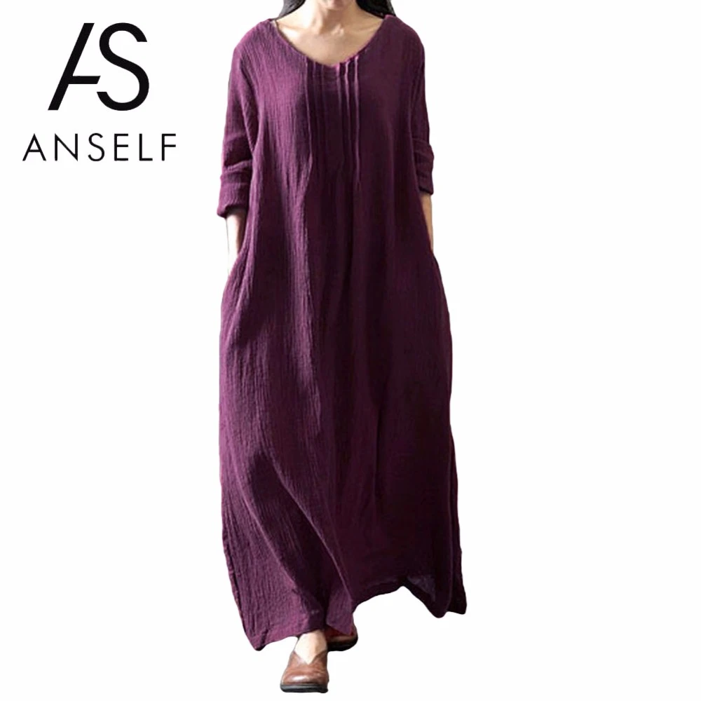 3XL 4XL 5XL Plus Size Cotton Dress V 