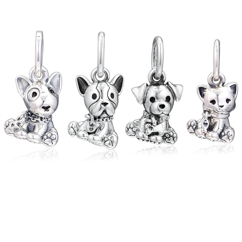 

Fit Pandora Charms Bracelets DIY Beads Cute Dog Cat 100% 925 Sterling Silver Original Charm for Jewelry Making free shipping