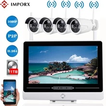Беспроводная камера безопасности IMPORX 4CH Full HD 1080 P, 2-мегапиксельная уличная камера видеонаблюдения, Wifi, ip-камера, комплект видеонаблюдения с 13 дюймовым ЖК-дисплеем, NVR