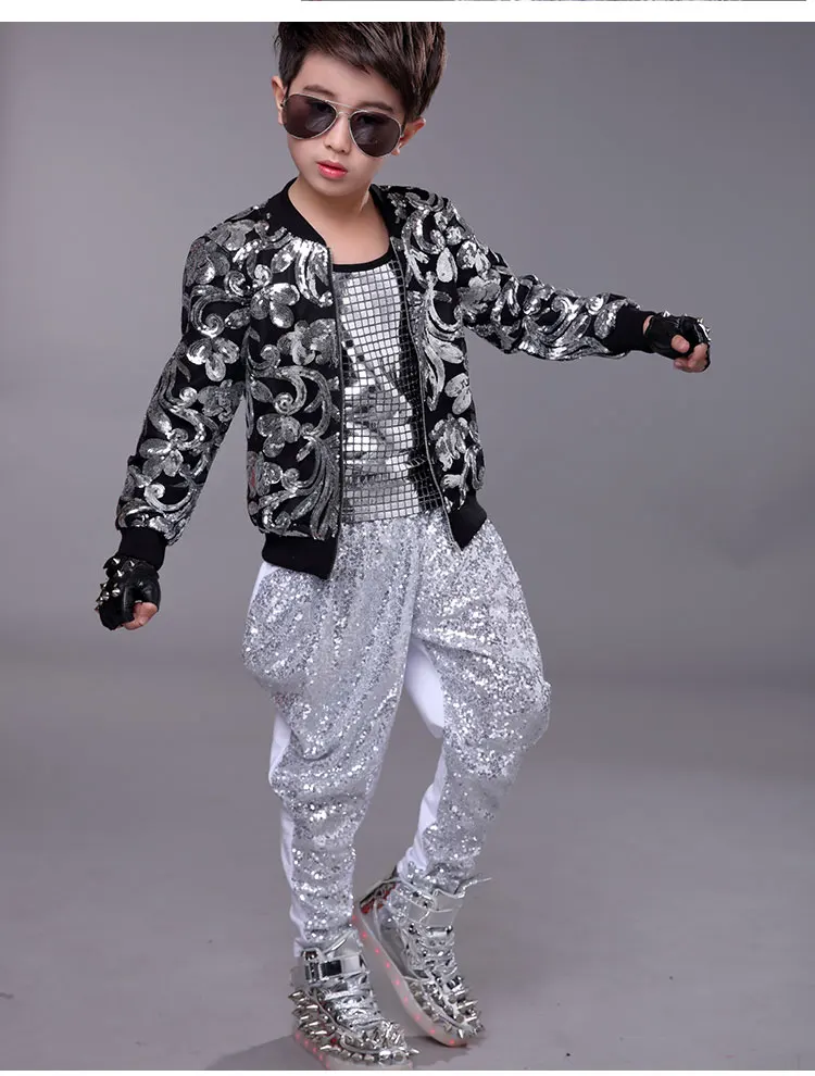 Hip hop traje lantejoulas manga longa casaco