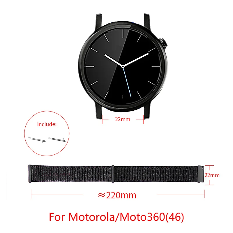 

band width 22mm Nylon loop strap For moto 360(46) smart watch Casual style adjustable size for Motorola 360(46 Replacement strap