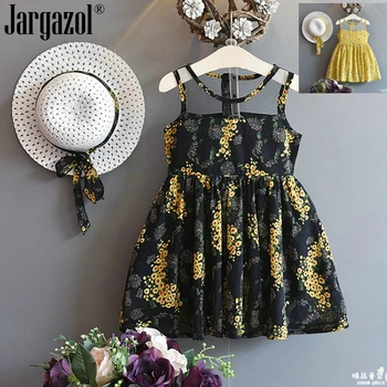 

Girls Dress with Hat Princess Summer Floral Chiffon Dress for Toddler Girl Cute Dress High Quality Cap Include Dresses Set