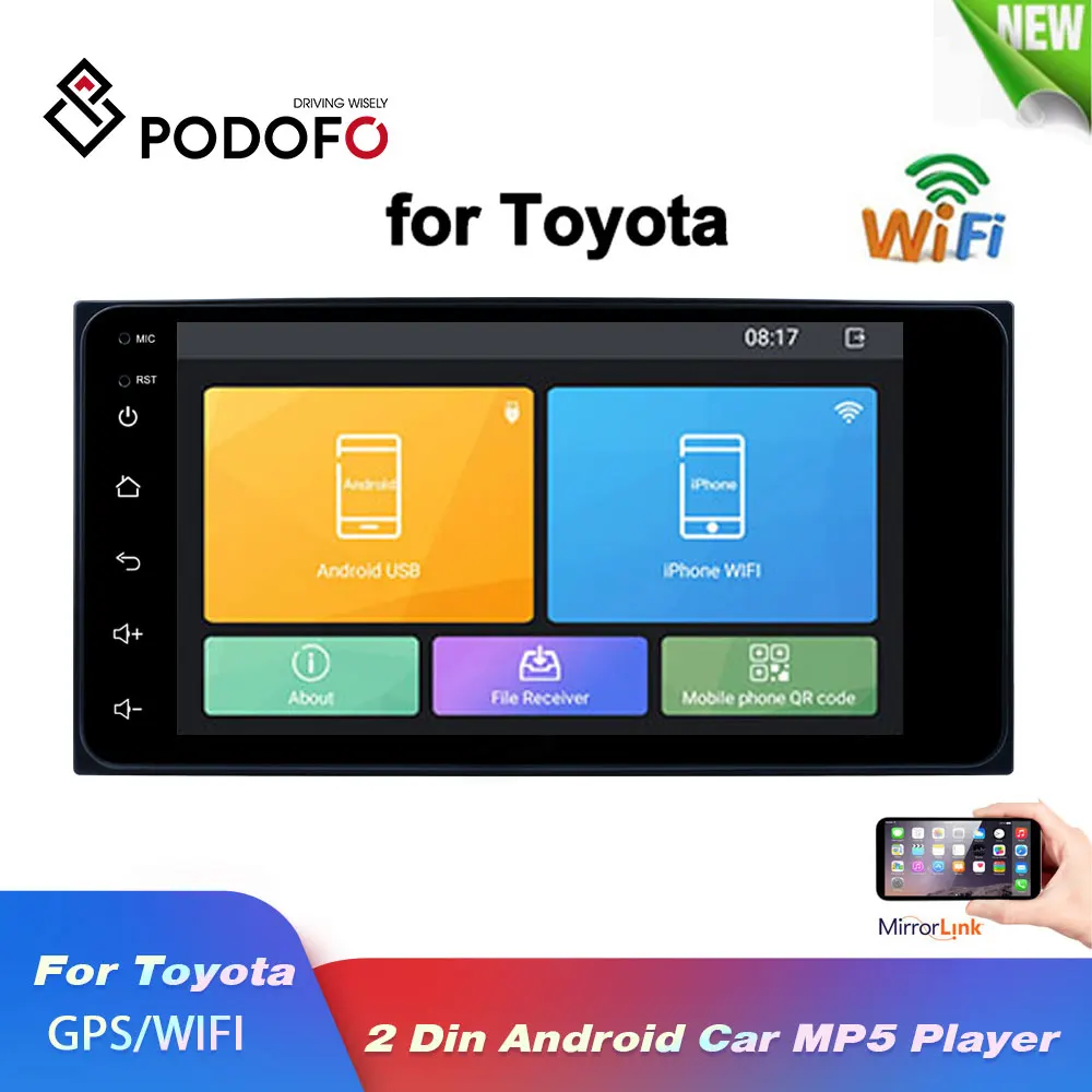 

Podofo Android 2 Din Car radio Multimedia Video Player Universal auto Stereo GPS Navigation Bluetooth wifi Audio MP5 For Toyota