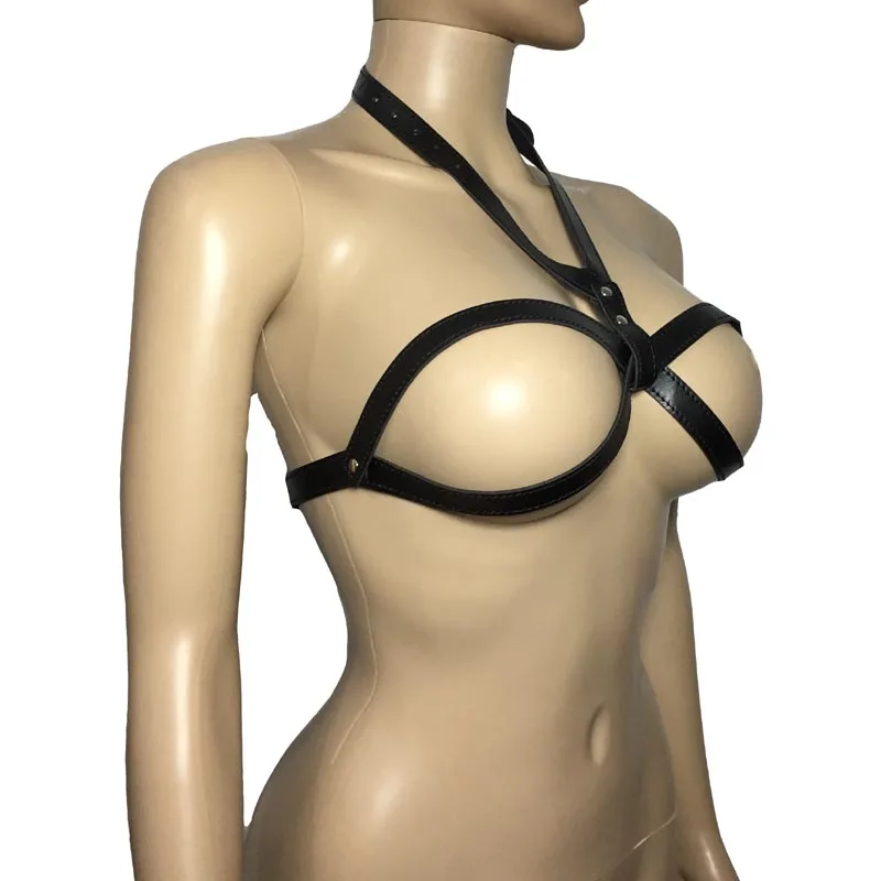 Adult Women Faux Leather Breast Bondage Cupless Bra Body Harness Restraint Straps Fetish Sex Products
