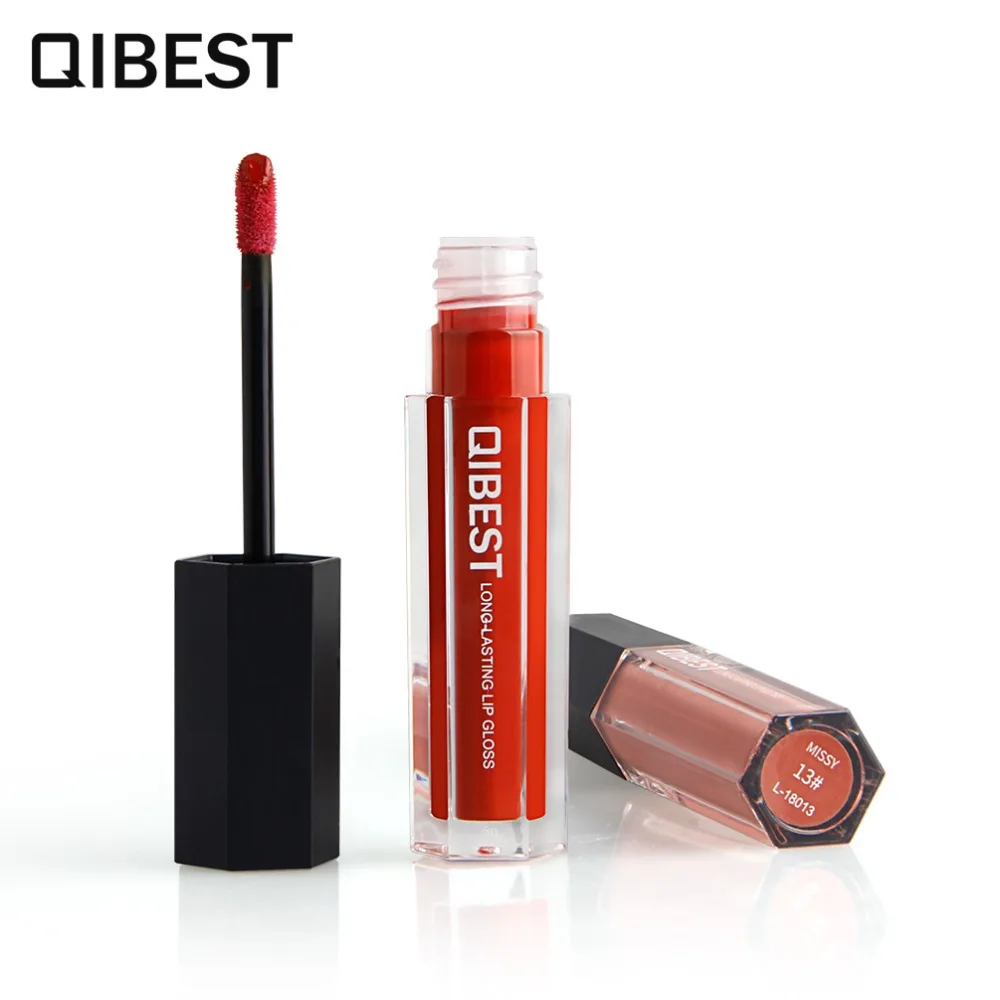 

QIBEST Brand Makeup Matte Liquid Lip gloss Kiss proof Lasting lipstick Nude Cosmetic kit Lip Tint Sexy Color Top Quality F18013
