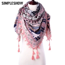 SIMPLESHOW, модный шарф с бахромой, женский шарф в богемном стиле, женский шарф с кисточками и принтом, Женский плотный шарф