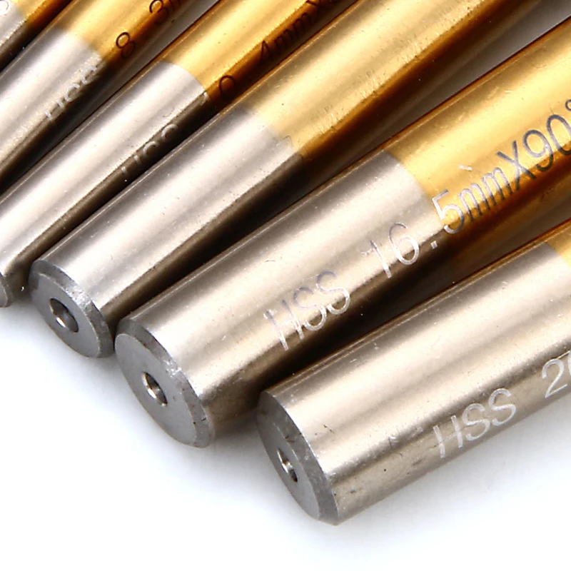 DWZ 6pcs  6.3mm-20.5mm Gold 90 Degree Wood Steel HSS Countersink Drill Bits Set