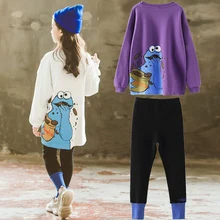 Комплекты одежды для девочек пуловер с длинными рукавами с героями мультфильмов, свитер Топы+ штаны, модная одежда для больших девочек 10-12 лет, осень