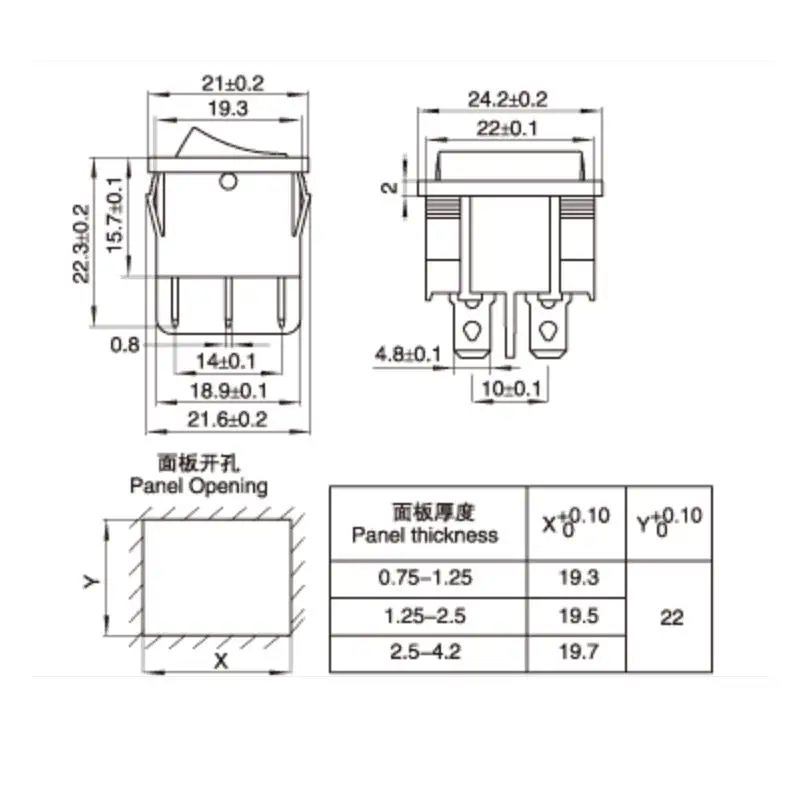 KCD5 21X24 мм 21*24 мм 6 Pin 3 позиции 6A/12A 250VAC ВКЛ-ВЫКЛ-ВКЛ SPDT оснастка в черной лодке кулисный переключатель