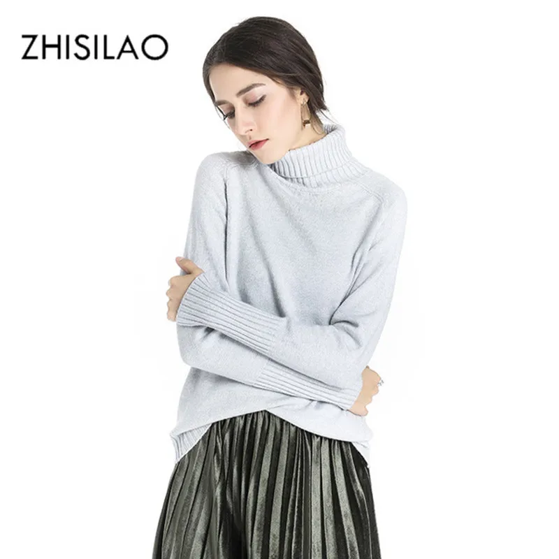 

ZHISILAO Turtleneck Sweater Women Knitted Sweaters and Pullover Mujer Solid Cashmere Sweater Winter 2018 Pull Femme Hiver Casual