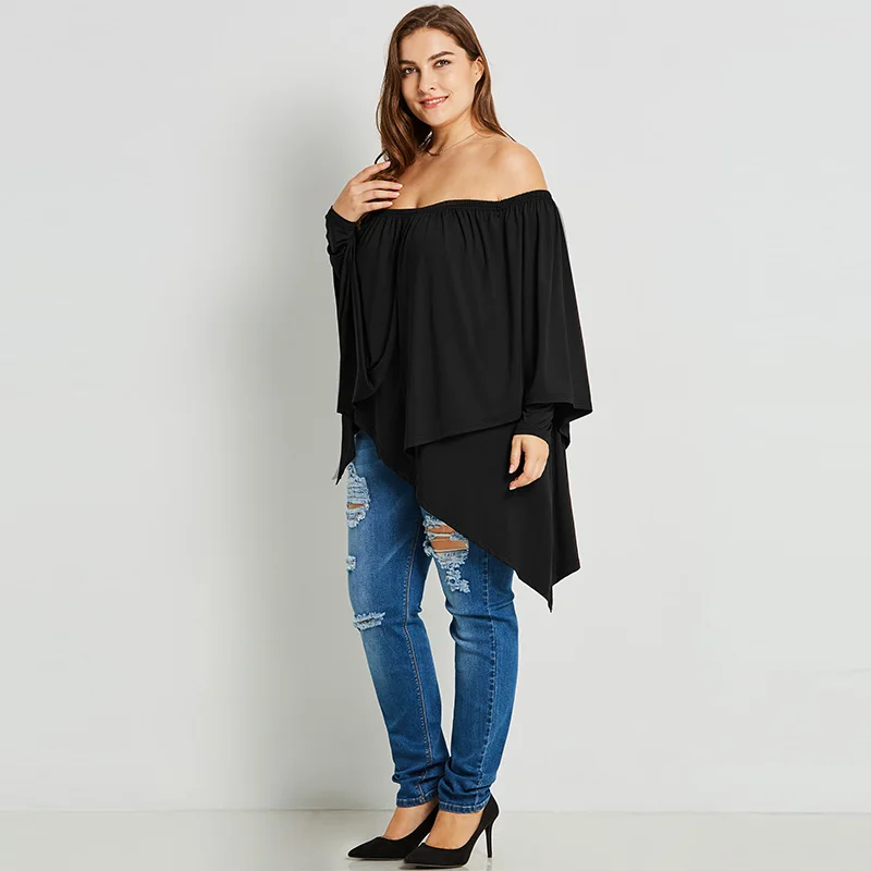 2018 New Sexy Black Cotton Fashion Women Blouses Loose Slash Neck Pleated Backless Girls Sweet Plain Plus Size Female Shirts Blouses
