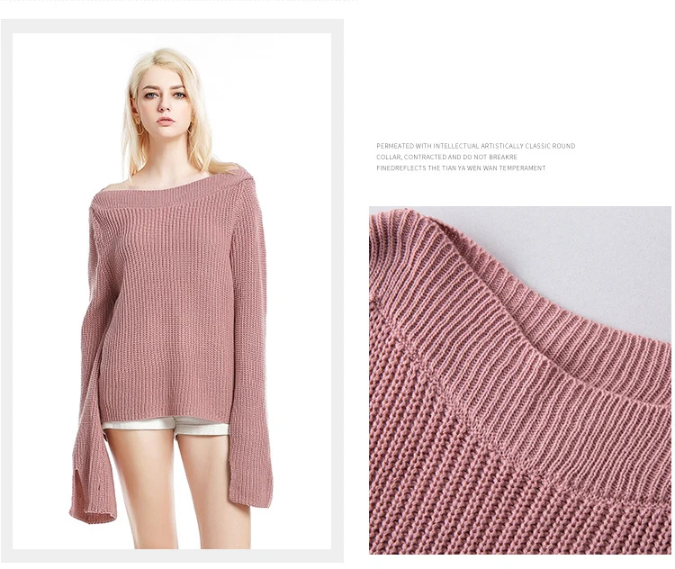 The new European and American large size women's burst section sweater collar solid color speaker sleeve bottoming shirt (1)
