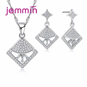 

New Finding Geometric Necklace Earrings Jewelry Set Aquare Mystic Women Jewelry 925 Sterling Silver Bijoux Sets