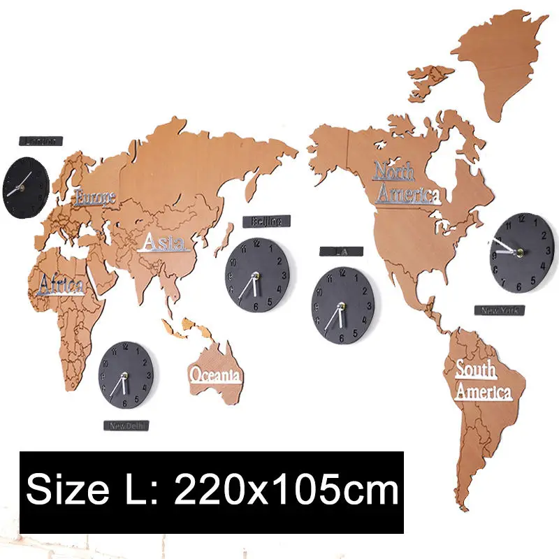 Деревянные настенные часы с картой мира, современный дизайн, Креативные 3D мировые часы-карта, настенные часы для дома, декоративные, для гостиной, большие часы - Цвет: brown and black-