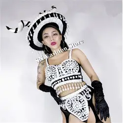 CC73 сексуальные бальные костюмы танцовщицы шляпа сценическое шоу модели одежды Подиум представление Клубные платья dj Бюстгальтер Вечерние
