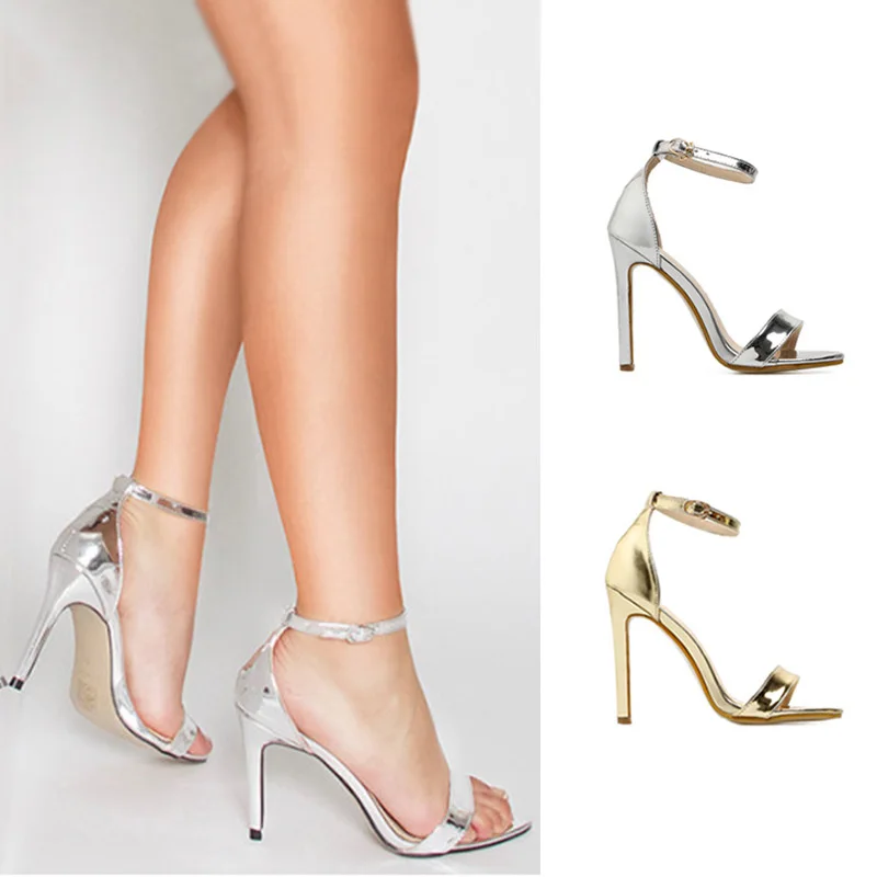 Sexy Women Pumps Gold Silver High Heels Women Shoes Fashion Women Sandals With Buckl Wedding Shoes Stiletto Female Plus Size 43