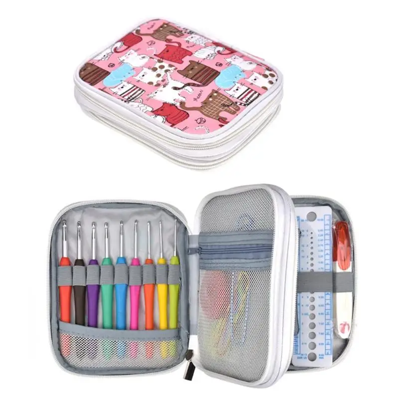 1 Set Handle Crochet Hook Needles Bag Knit Craft Kit Sewing Tool Case Sewing Knitting Needles Metal Crochet Sweater Needle Set - Цвет: 21pcs A