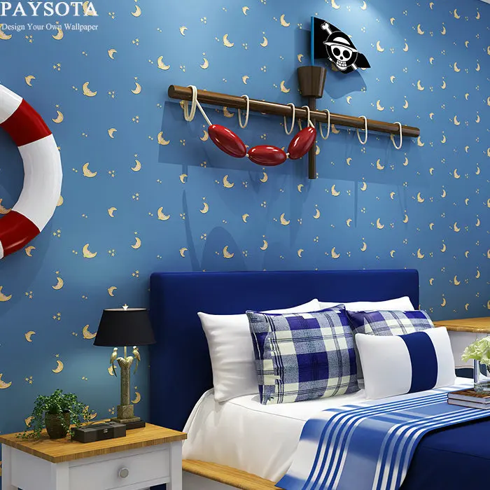 

Papier Peint Papel De Parede Paysota Cartoon Non-woven Wallpaper Moon Stars Boys And Girls Bedroom Children Room Wall Paper