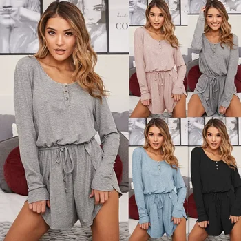

Spring Summer Fashion Women Long Sleeve Casual Jumpsuit Ladies Clothing Sexy Shorts Outfits Streetwear Solid Girls Rompers Loose