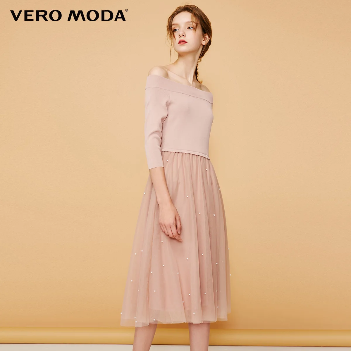 Vero Moda женские новые трикотажные сплайсинга бисером платье | 319146520