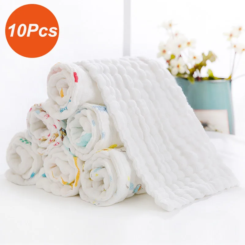 10pcs 12 Layers Baby Gauze Diaper Pure Cotton Washable Baby Full Cotton