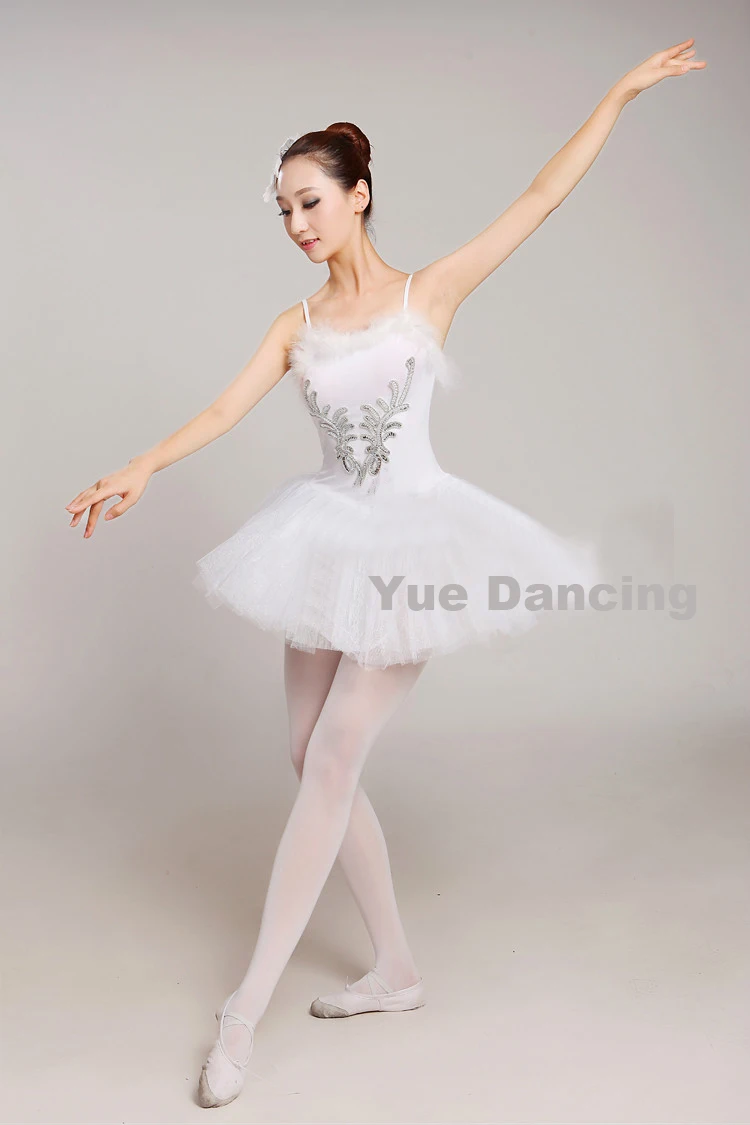 Les Femmes Ballet Danse Robe Puff Sleeve Swan Mesh Tutu Bal Blanc Dancewear Neuf 