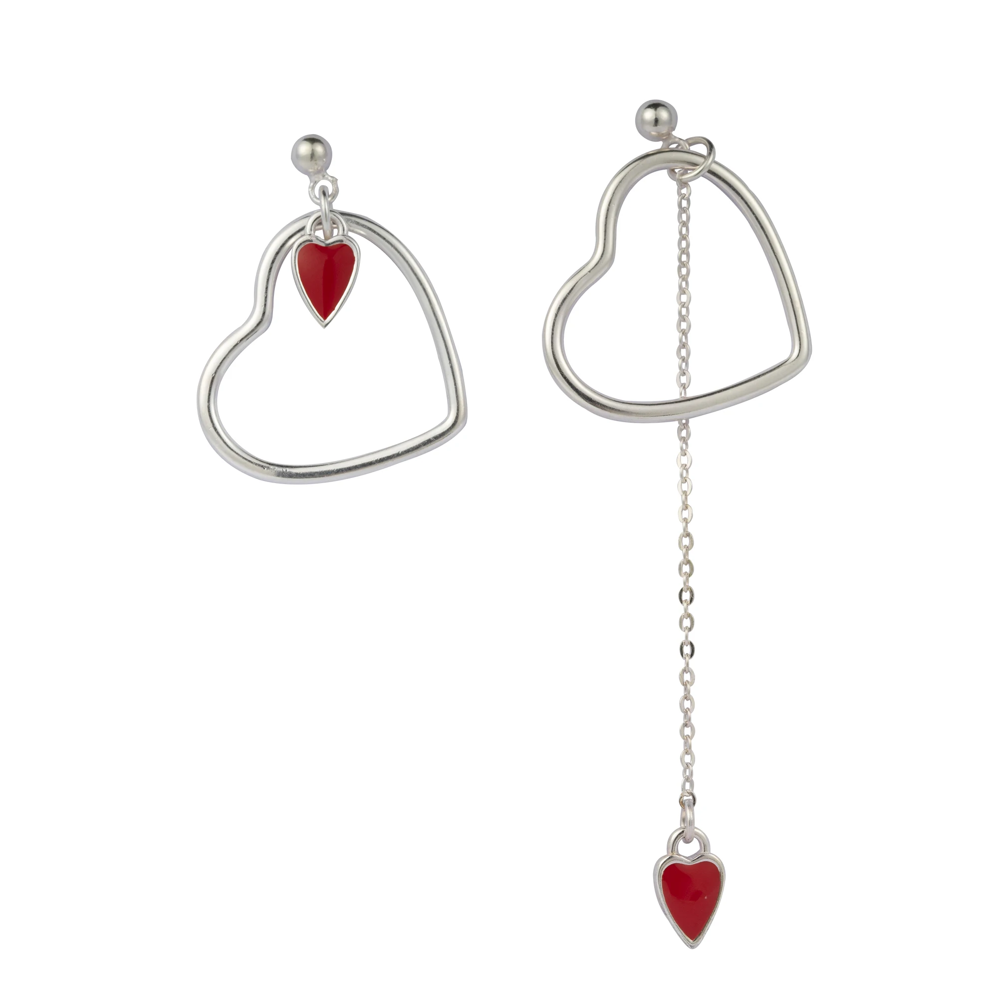 

Beautiful Asymmetric Hollow Hearts 925 Sterling Silver Dangling Earrings