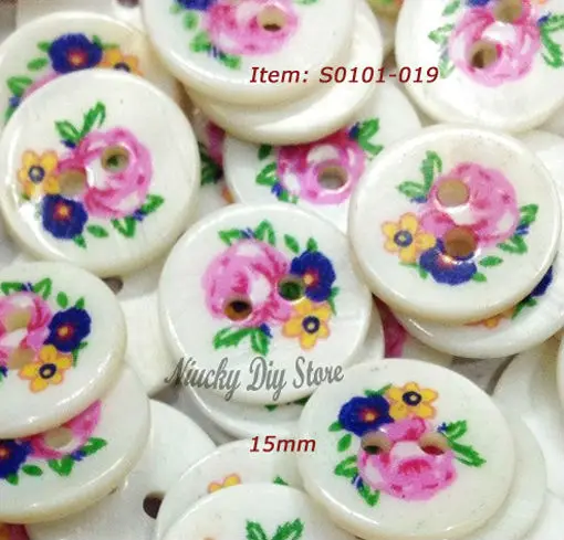

15mm Printed flower freshwater shell buttons pearl shell buttons