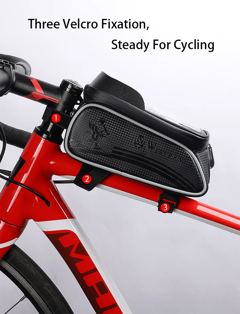 Clearance WEST BIKING Waterproof Bicycle Bag MTB Mountain Road Bike Frame Bag Touch Screen Phone Case Storage Basket Cycling Accessories 8