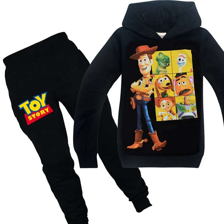 Для мальчиков и девочек «История игрушек», «4 Костюмы комплект толстовка с капюшоном+ штаны детская Демисезонный Толстовка пальто брюки футболка футболки - Цвет: Hoodie Pants 2pcs