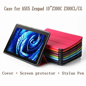 

3 in 1 Magnet Leather Cover Stand Case For ASUS Zenpad 10 Z300C Z300CL Z300CG 10.1 Tablet + Screen Protectors Film + Stylus Pen