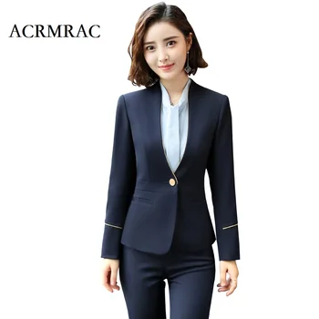 

ACRMRAC Women suits Slim splice No collar jacket Pants 2-piece set OL Formal Women pants suits Womens business suits 8222