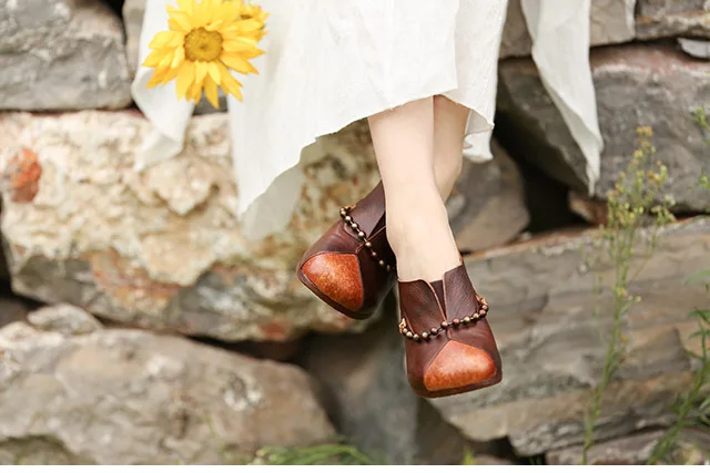 Tayunxing женская обувь весенняя и осенняя обувь ручной работы из натуральной кожи женские повседневные туфли-лодочки на высоком каблуке удобная обувь в стиле ретро без шнуровки с бусинами 038-801A