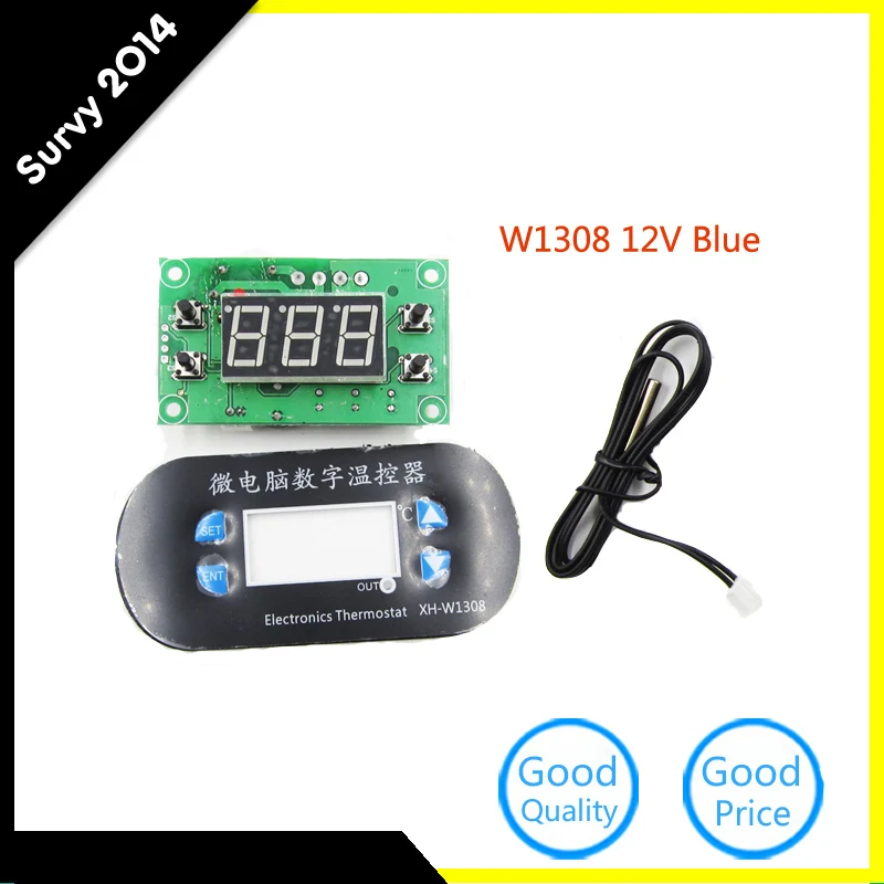 Blue LED W1308 12V Digital Thermostat Temperature Alarm Controller Sensor Meter