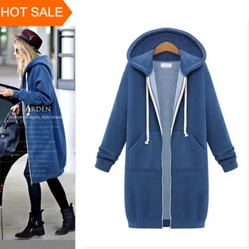 

Women Long Hoodie Hooded Autumn Winter Loose Woman Hoodies Sweatershirt Loose Size Outerwear Suit Casual Long Coat Jacket