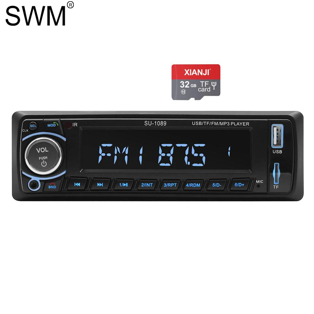 Автомагнитола SWM с поддержкой Bluetooth MP3 AUX USB FM SD|Автомобильные радиоприемники| |