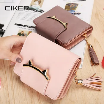 

CIKER Hot Sale Women Clutch Leather Wallet Girls Tassel Female Cute Cat Long Wallet Women Zipper Purse Strap Money Bag Purse