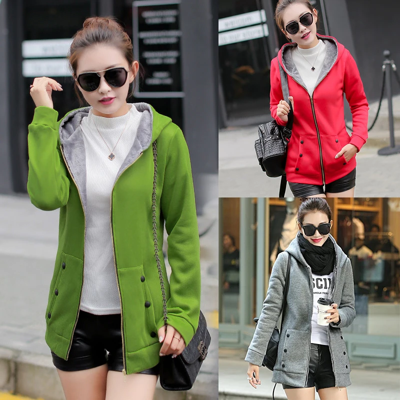 

New Harajuku Over Sized Hoodies Women Fashion Zip-up Solid Hooded Casual Streetwear Basic Pockets Slim Fleece Sweatshirts