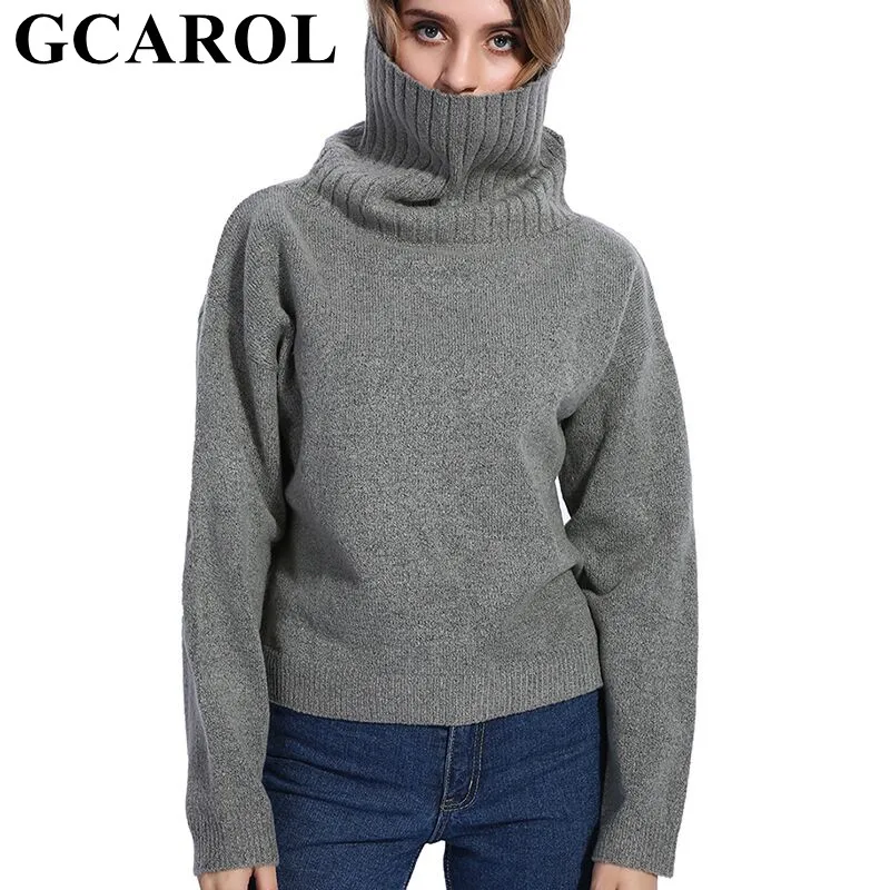 

GCAROL Fall Winter Women Turtleneck Sweater 20% Wool High Quality Oversized Knit Jumper Soft Hand Pullover In 3 Colors