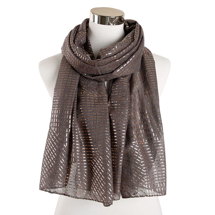 FOXMOTHER дизайн Foulard Femme Leightweight Фольга Золотой плед полосатый принт зажим для шарфа снуд женские подарки - Цвет: Темно-серый