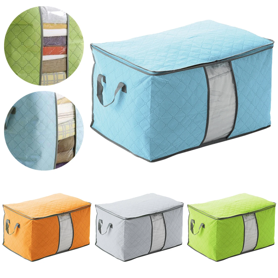 

Portable Non Woven Cotton Quilt Storage Bag Cloth Container Organizer Box Bamboo For Clothing 1 pc