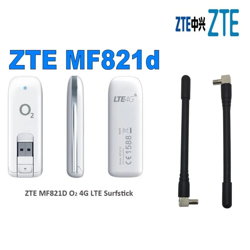 USB модем zte MF821D 100 Мбит/с LTE 4G 3g Dongle Мобильный Широкополосный беспроводной плюс 2 шт 4g антенна