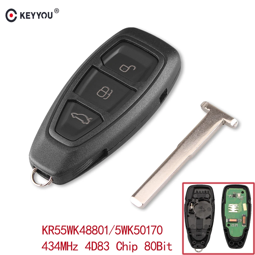 KEYYOU 433/434 МГц 4D63 80Bit чип для Ford KR55WK48801 умный дистанционный ключ без ключа для Ford Focus C-Max Mondeo Kuga Fiesta B-Max