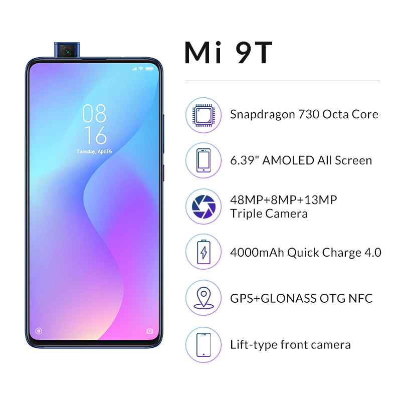 Оригинальный мобильный телефон xiaomi mi 9T 6 ГБ 64 Snapdragon 730 AI 48 МП тыловая камера 4000 мАч