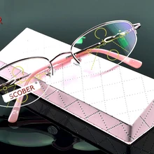 = SCOBER = прогрессивные Мультифокальные очки для чтения, дизайн полуобода, модные розовые офисные женские очки, видимые близкие и дальние верхушки 0, добавить+ 1 К+ 4