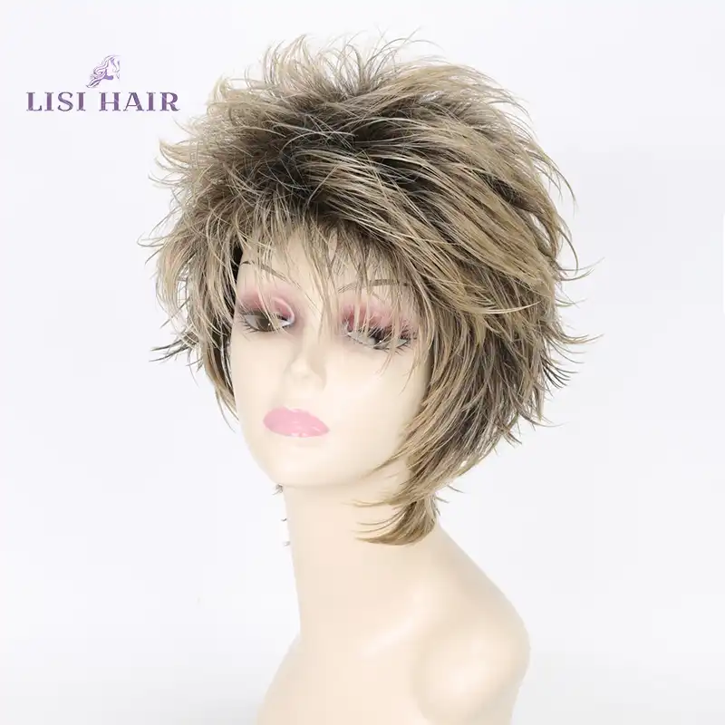 Lisi Cheveux Perruque Courte Avec Bang Perruques Synthétiques Pour Femme Noirblanc Noir Ombre Blonde Gris Perruques De Cheveux Haute Température