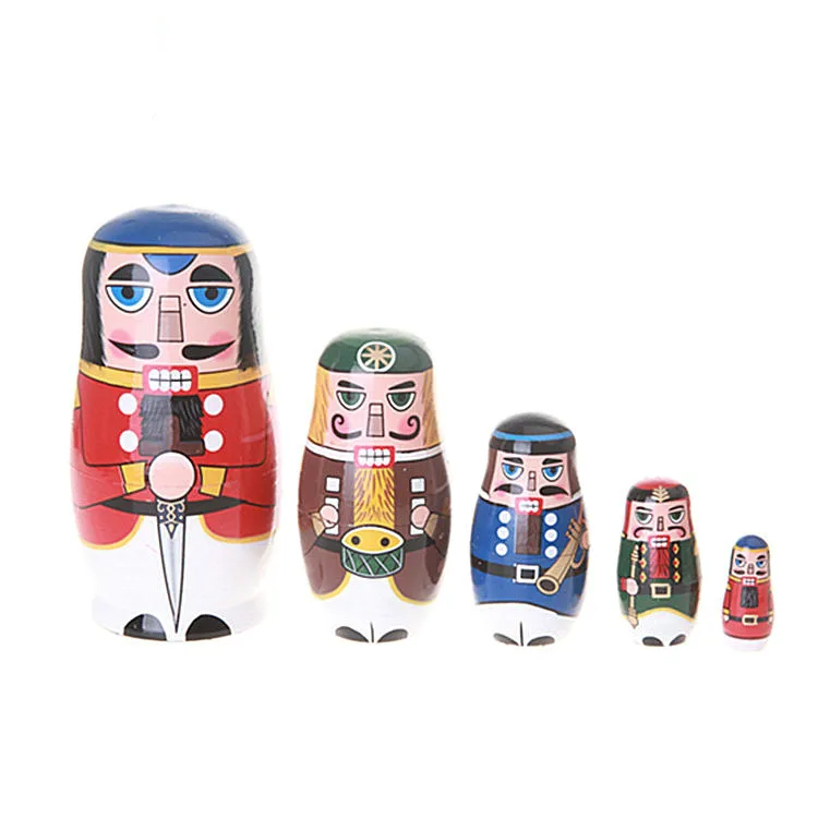 

5pcs Russian Doll No Formaldehyde Oil Color Matryoshka Doll Hand Craft Walnut Soldiers Nutcracker Sets Of Baby