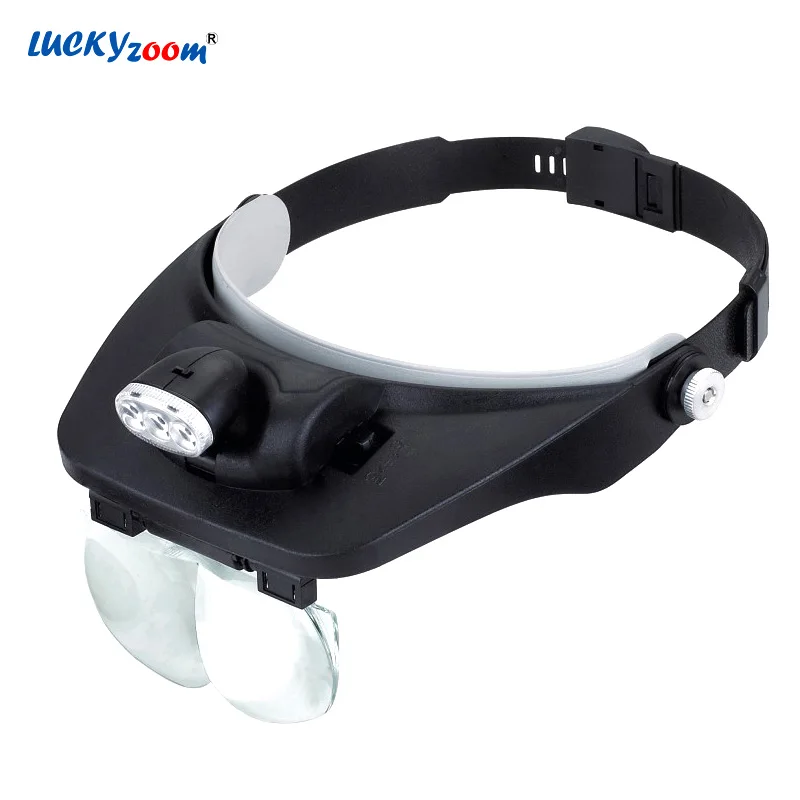 

Luckyzoom Headband Magnifying Glass With LED Lights Illuminated Magnifier Loupe 1.2X 1.8X 2.5X 3.5X Third Hand Magnifier Loupe