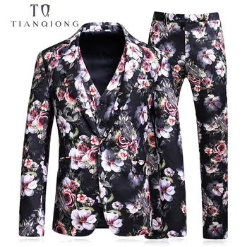 

TIAN QIONG Burgundy Men Suit Printed Floral Patterns Designer Suit Stage Wear Slim Fit Prom Suit S-5XL 3 Pce (Blazer+Pants+Vest)
